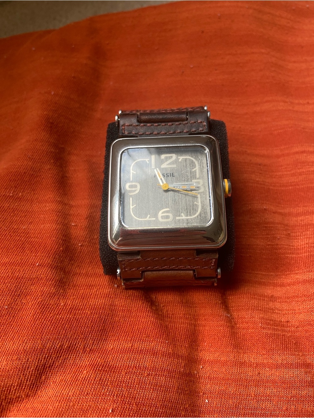 Fossil Men’s Square Steel Case Watch with Brown Leather Strap